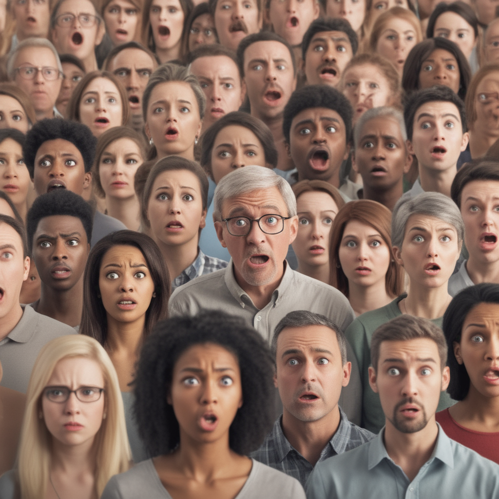 Gruppe blickt sorgenvoll auf Künstliche Intelligenz